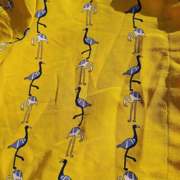 PRETTY Zara Basic Emu and Flamingo Printed Blouse Tie Neck Back Medium - Picture 4 of 6